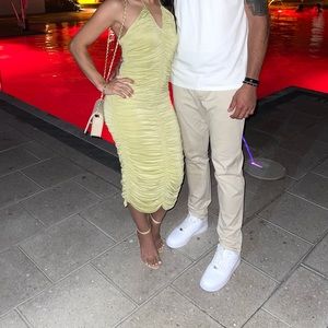 Bebe shirred halter neck dress